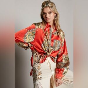 POL Elegant Red Paisley Women's Dress